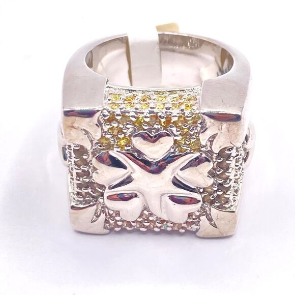 Silver colorful rhinestone heart chunky ring size 7 - Picture 1 of 5